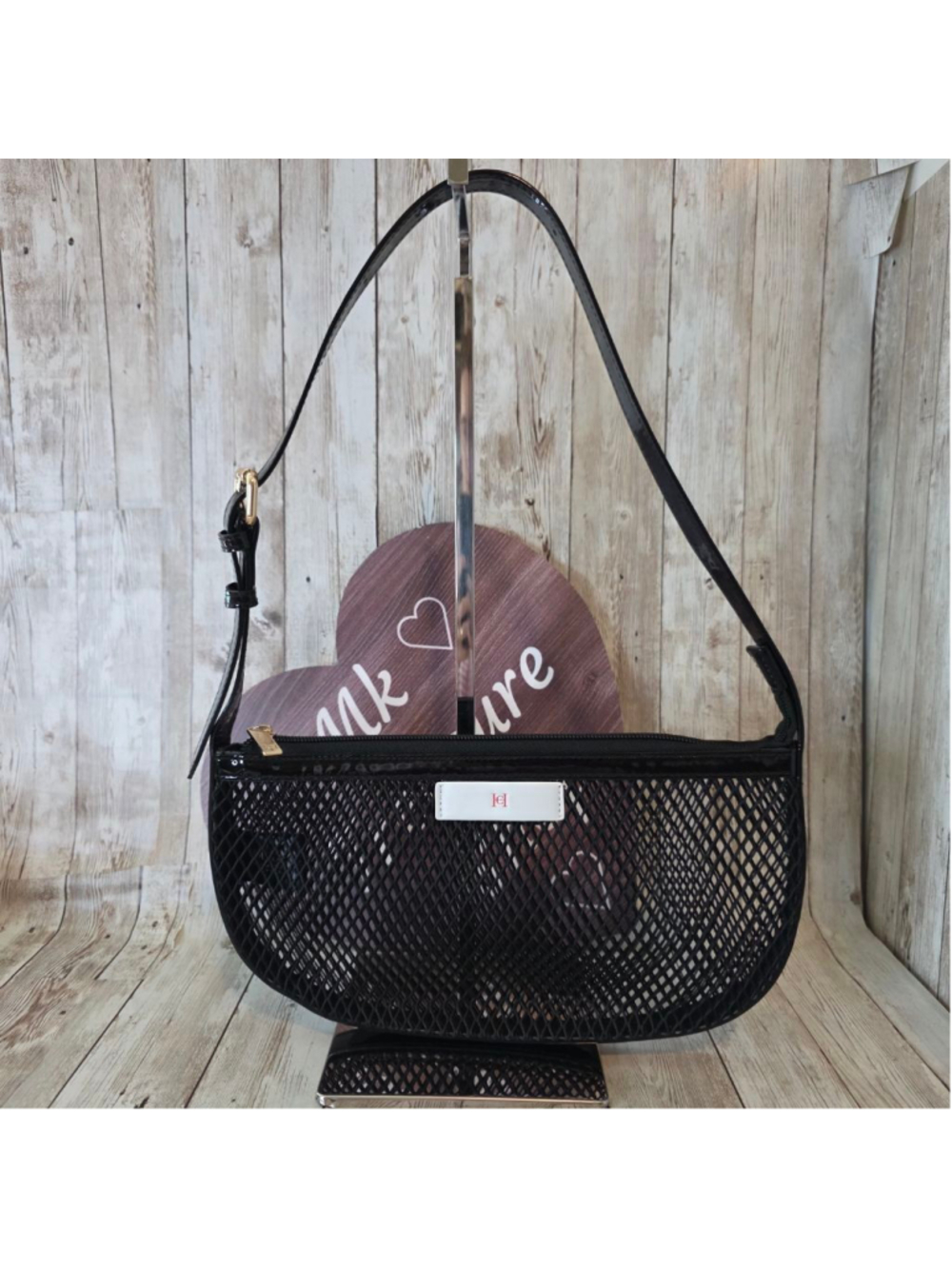 Carolina Herrera Black Mesh Shoulder Bag NWOT